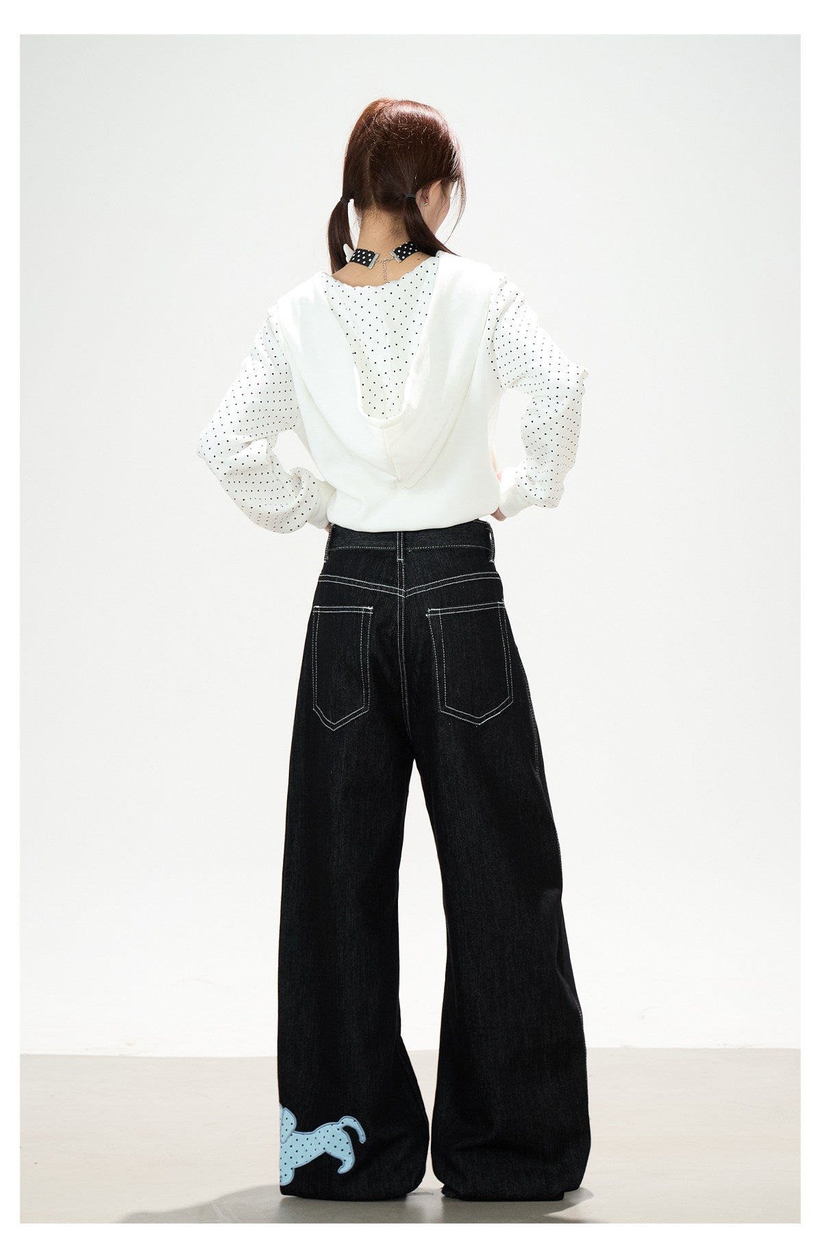 Paw Print Graphic Wide-Leg Jeans