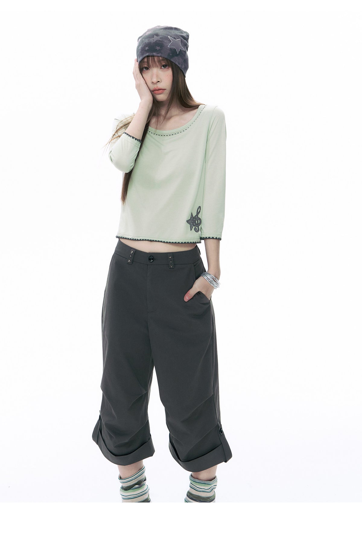 Music Star Back-Tie 3/4 Sleeve Top