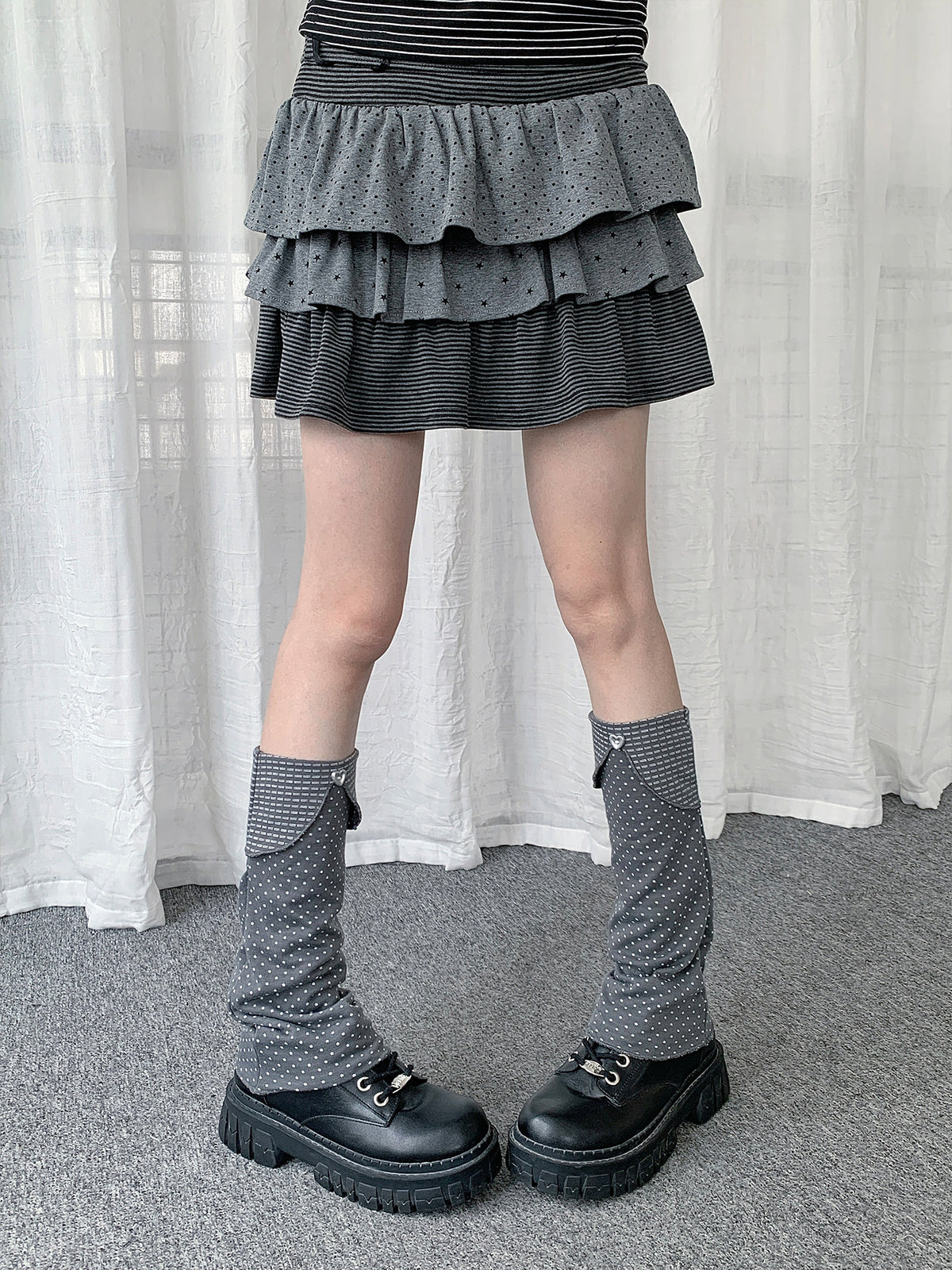 Heart Button Polka Dot Slouch Leg Warmers