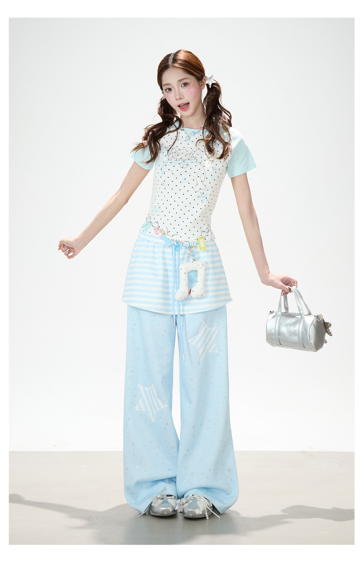 Star Patch Layered Wide-Leg Sweatpants