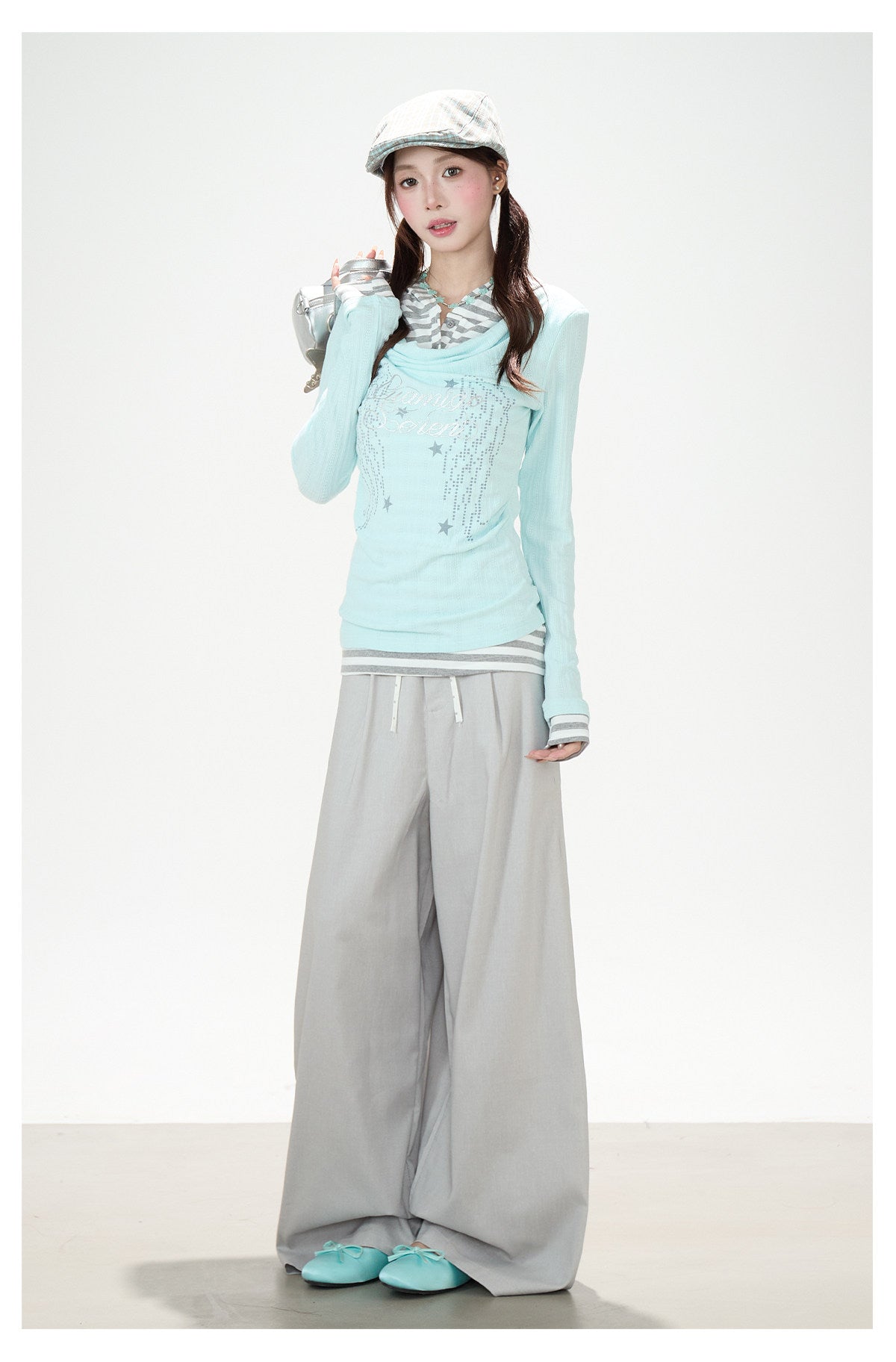 Angel Wing Graphic Hooded Stripe Layered Long Sleeve Top