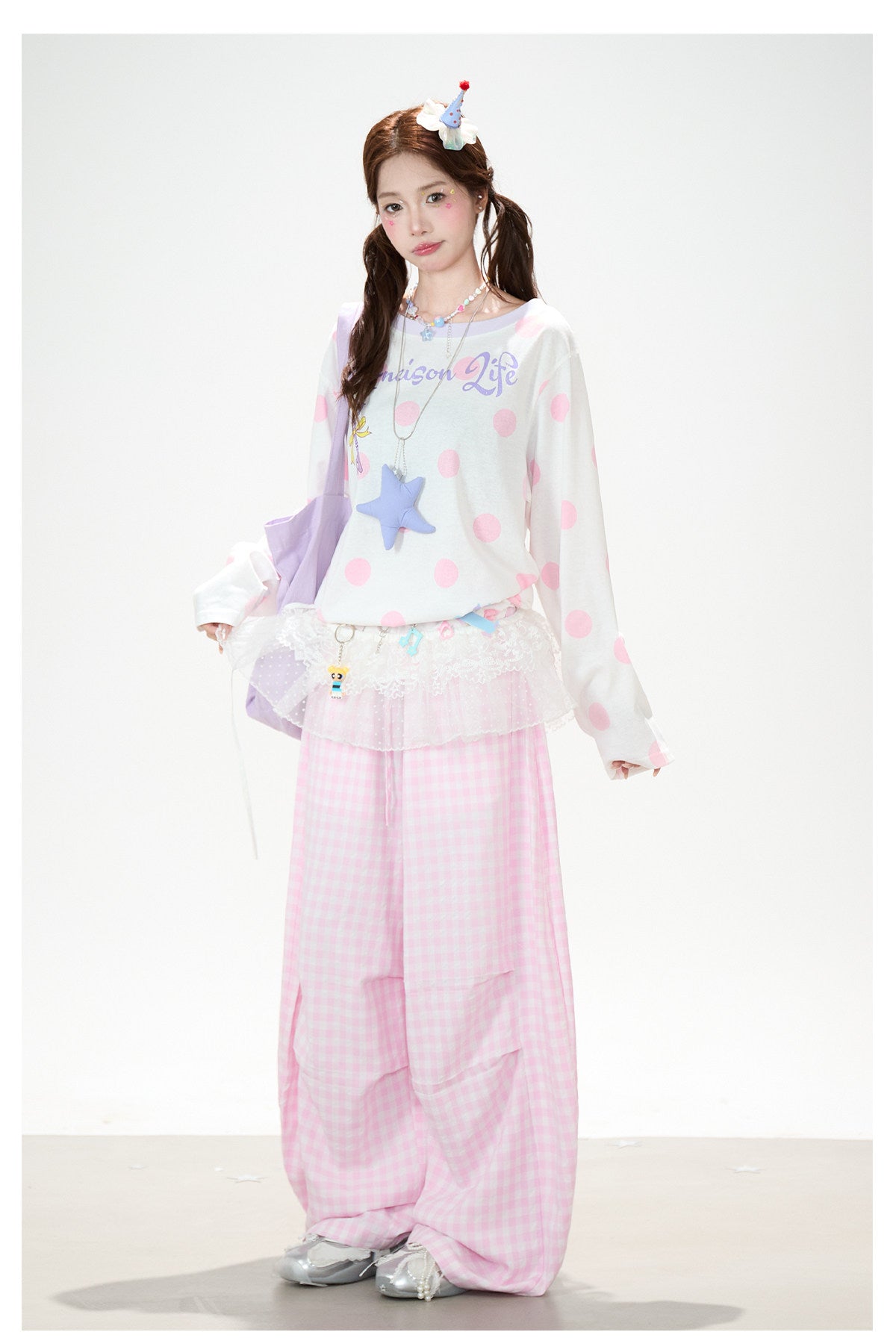 Gingham Oversized Wide-Leg Cargo Pants