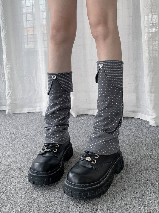 Heart Button Polka Dot Slouch Leg Warmers