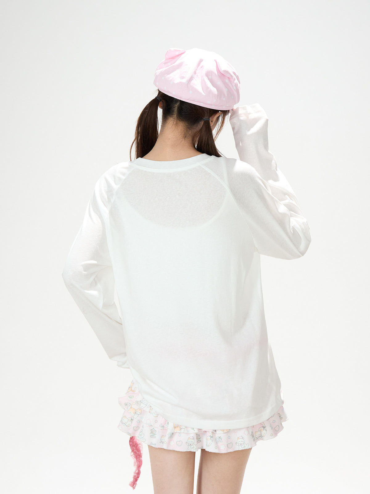 Winged Pony Graphic Long Sleeve Top & Cartoon Tiered Ruffle Mini Skirt