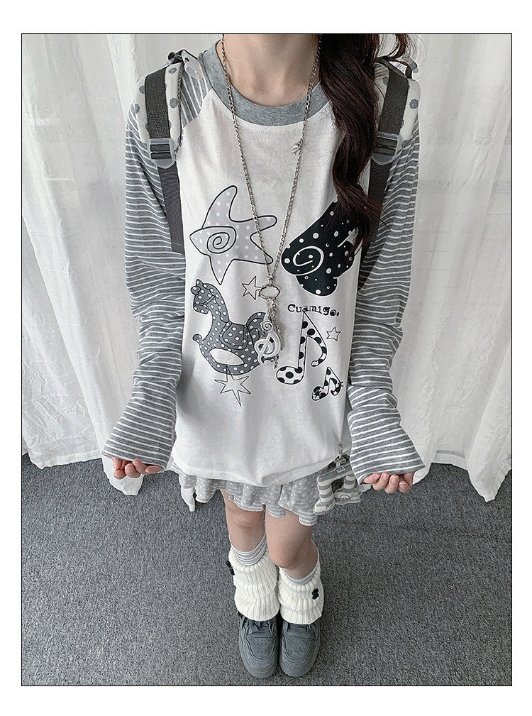 Rocking Horse Music Graphic Raglan Long Sleeve Top