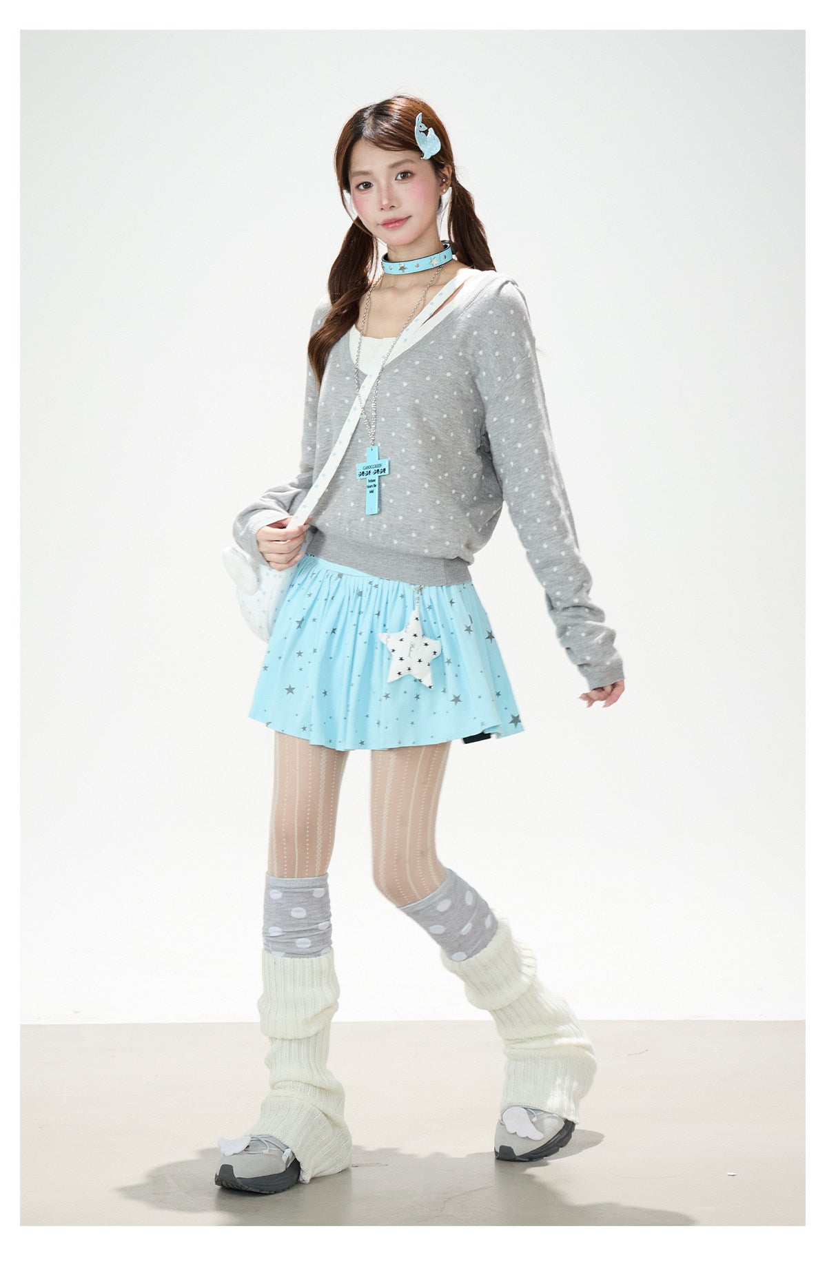 Polka-Dot Hooded Knit Sweater