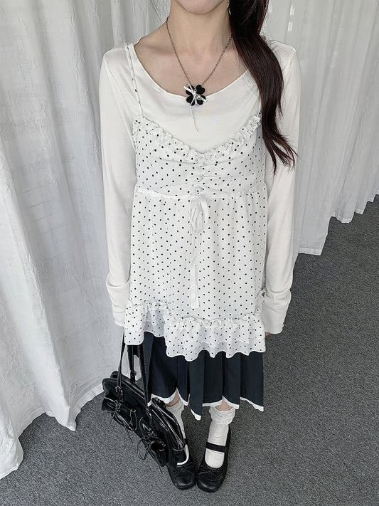 Polka Dot Lace Cami & Long Sleeve Two-Piece Set