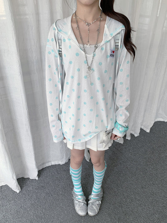 Mint Polka Dot Lightweight Hooded Cover-Up