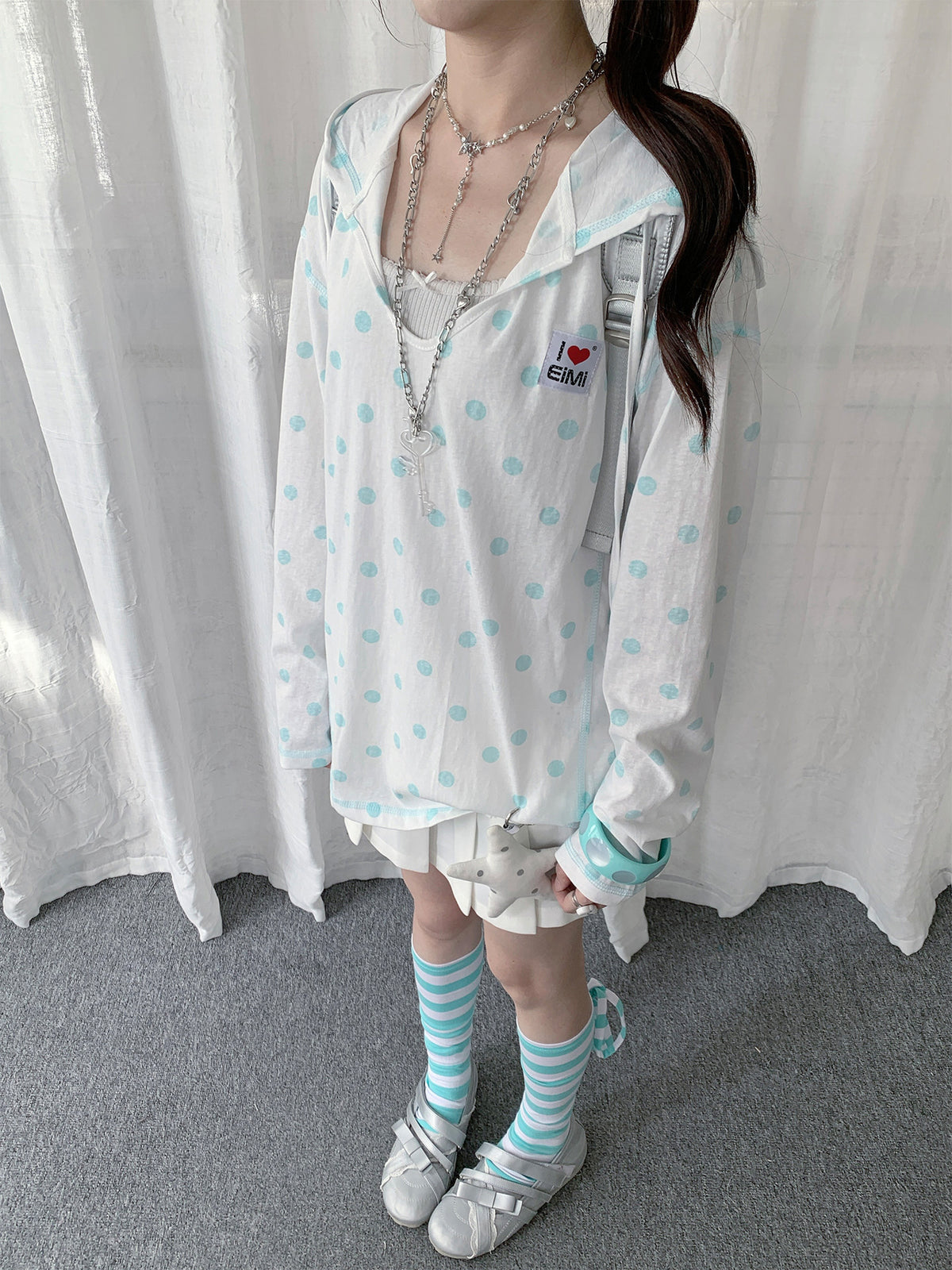 Mint Polka Dot Lightweight Hooded Cover-Up