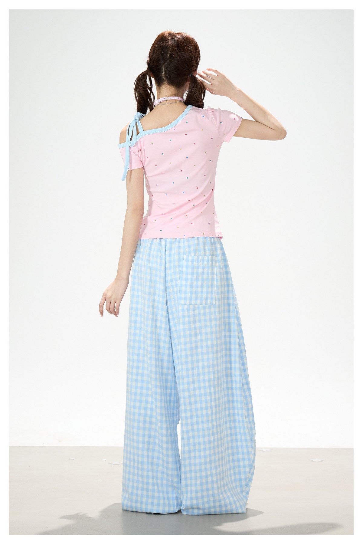 Gingham Oversized Wide-Leg Cargo Pants