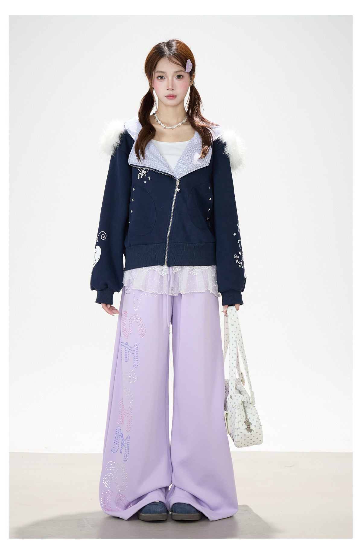 Pantalon de survêtement à jambes larges avec strass motif étoile de mer