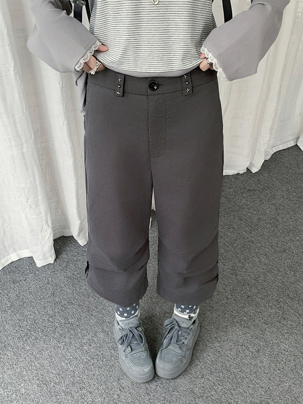 Cuffed Cropped Wide-Leg Pants