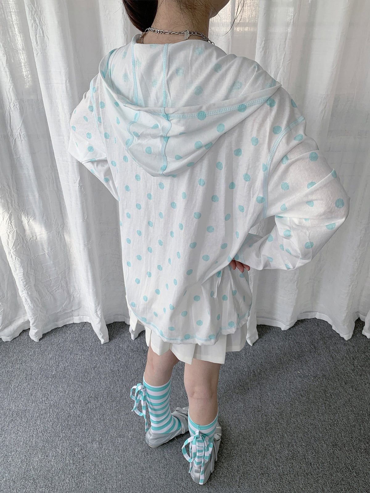 Mint Polka Dot Lightweight Hooded Cover-Up