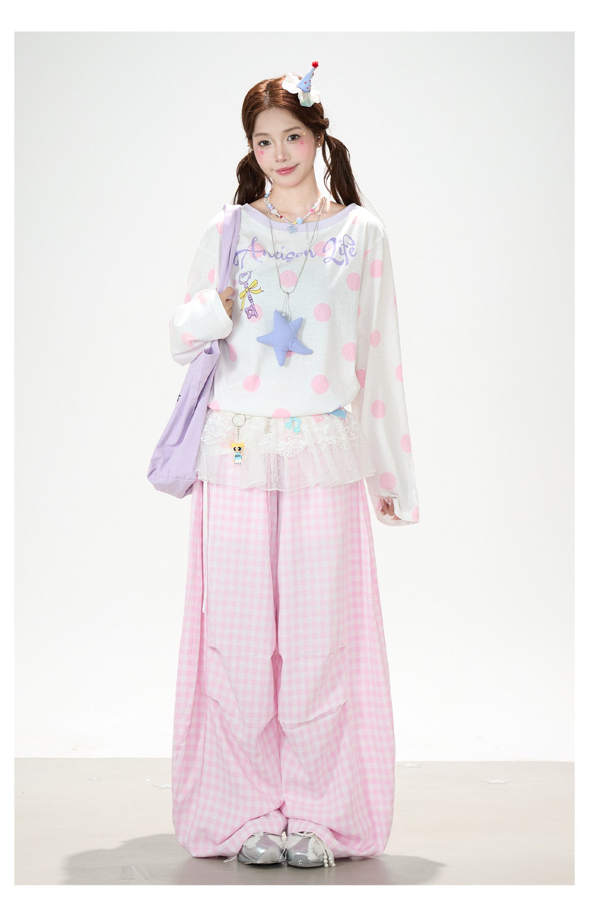 Gingham Oversized Wide-Leg Cargo Pants