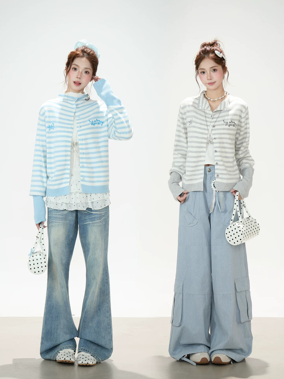 Soft Stripe Embroidered Knit Cardigan