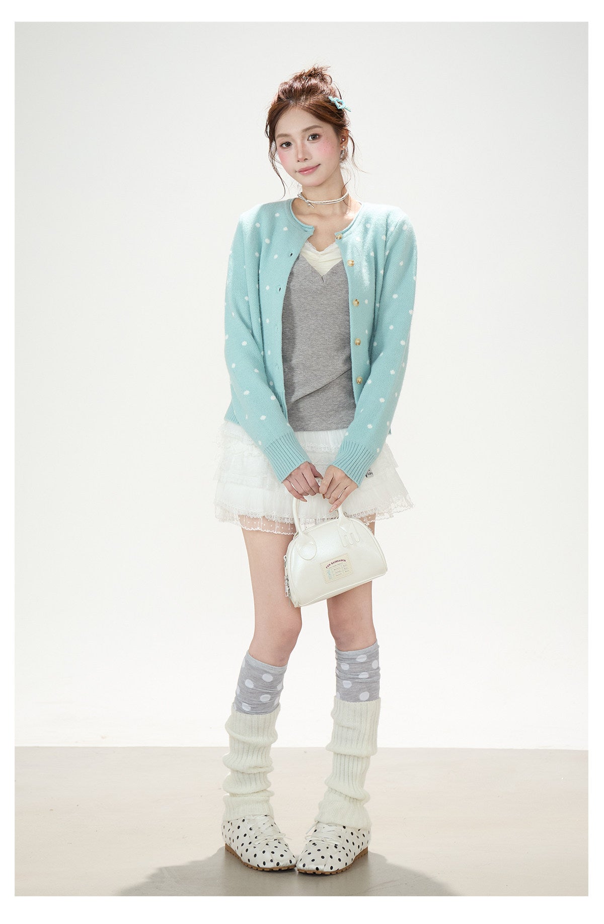 Faux-Layered V-Neck Long Sleeve Top & Ruffle Mini Skirt