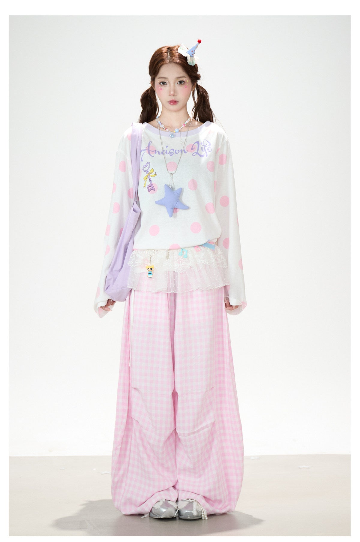 Gingham Oversized Wide-Leg Cargo Pants
