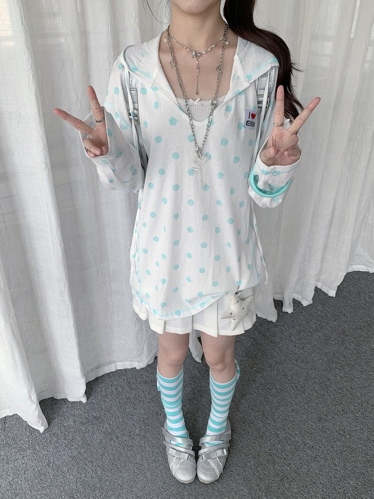 Mint Polka Dot Lightweight Hooded Cover-Up