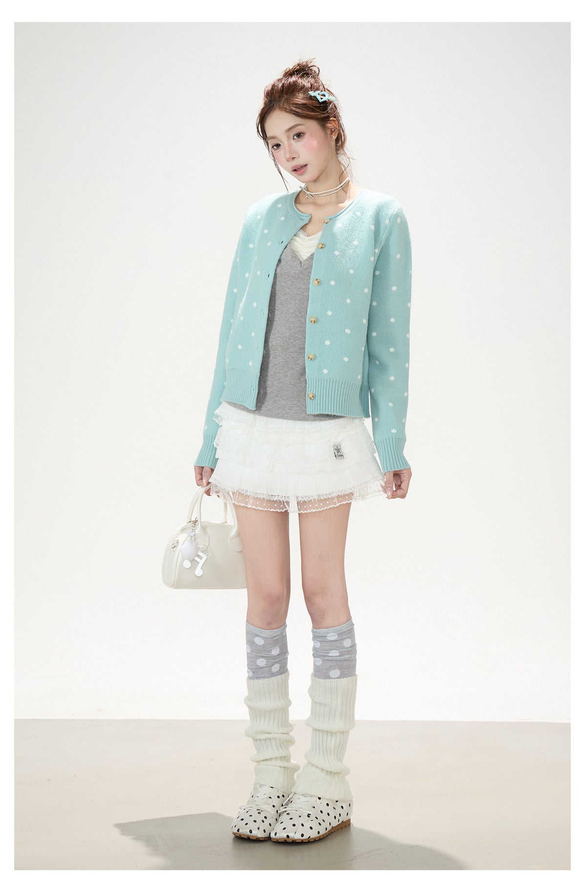 Faux-Layered V-Neck Long Sleeve Top & Ruffle Mini Skirt