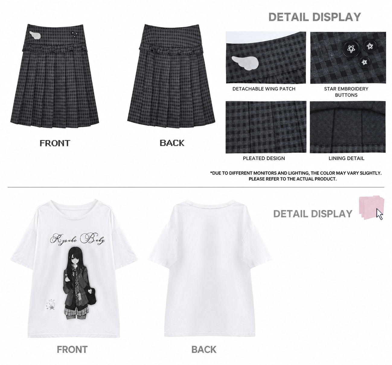 Room Doll Graphic Tee & Plaid Skirts