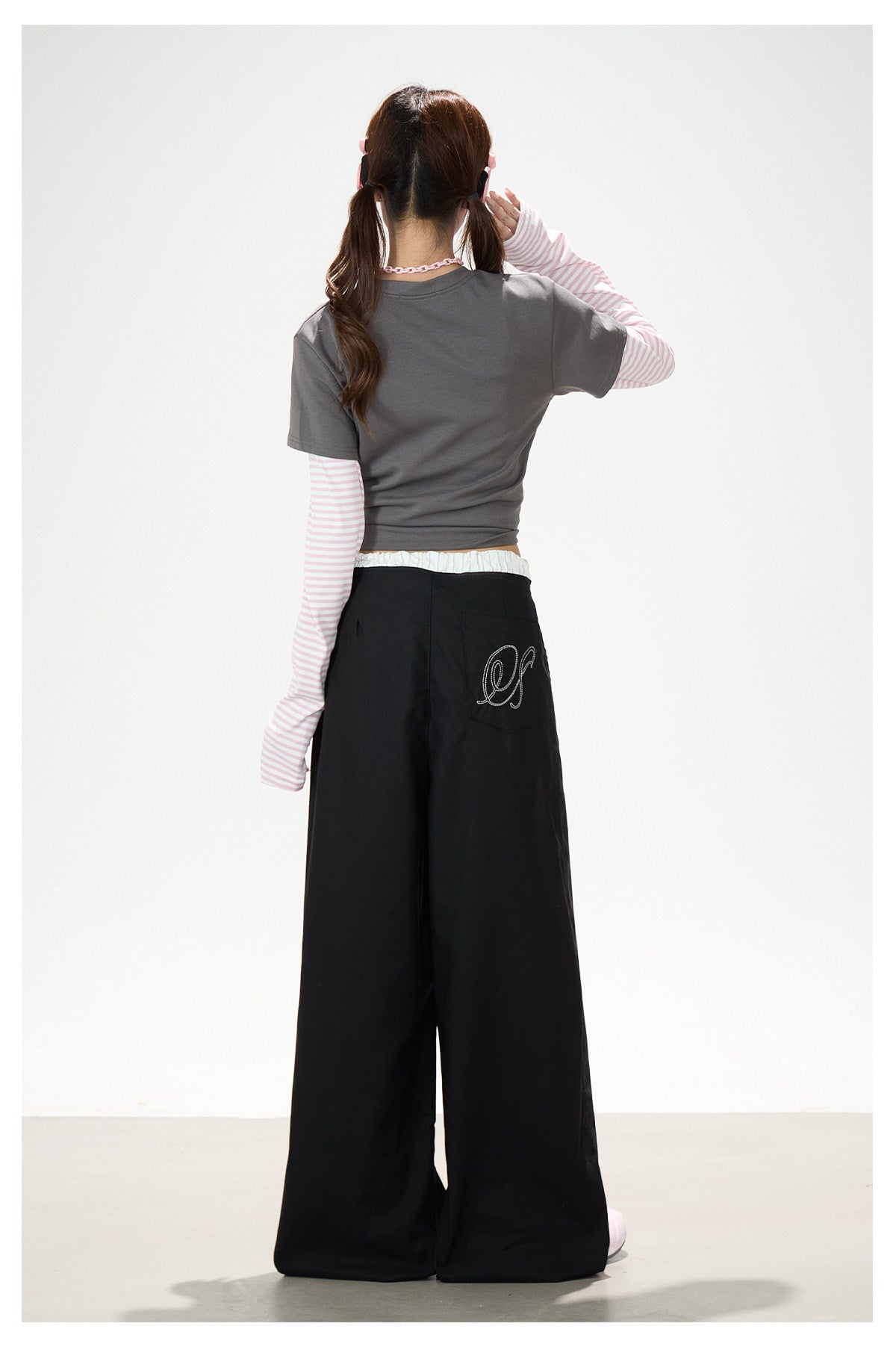 Graffiti Layered Long Sleeve Top & Black Wide-Leg Pants