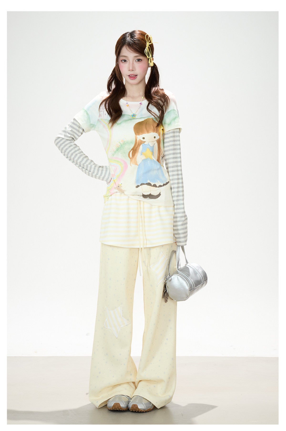 Star Patch Layered Wide-Leg Sweatpants