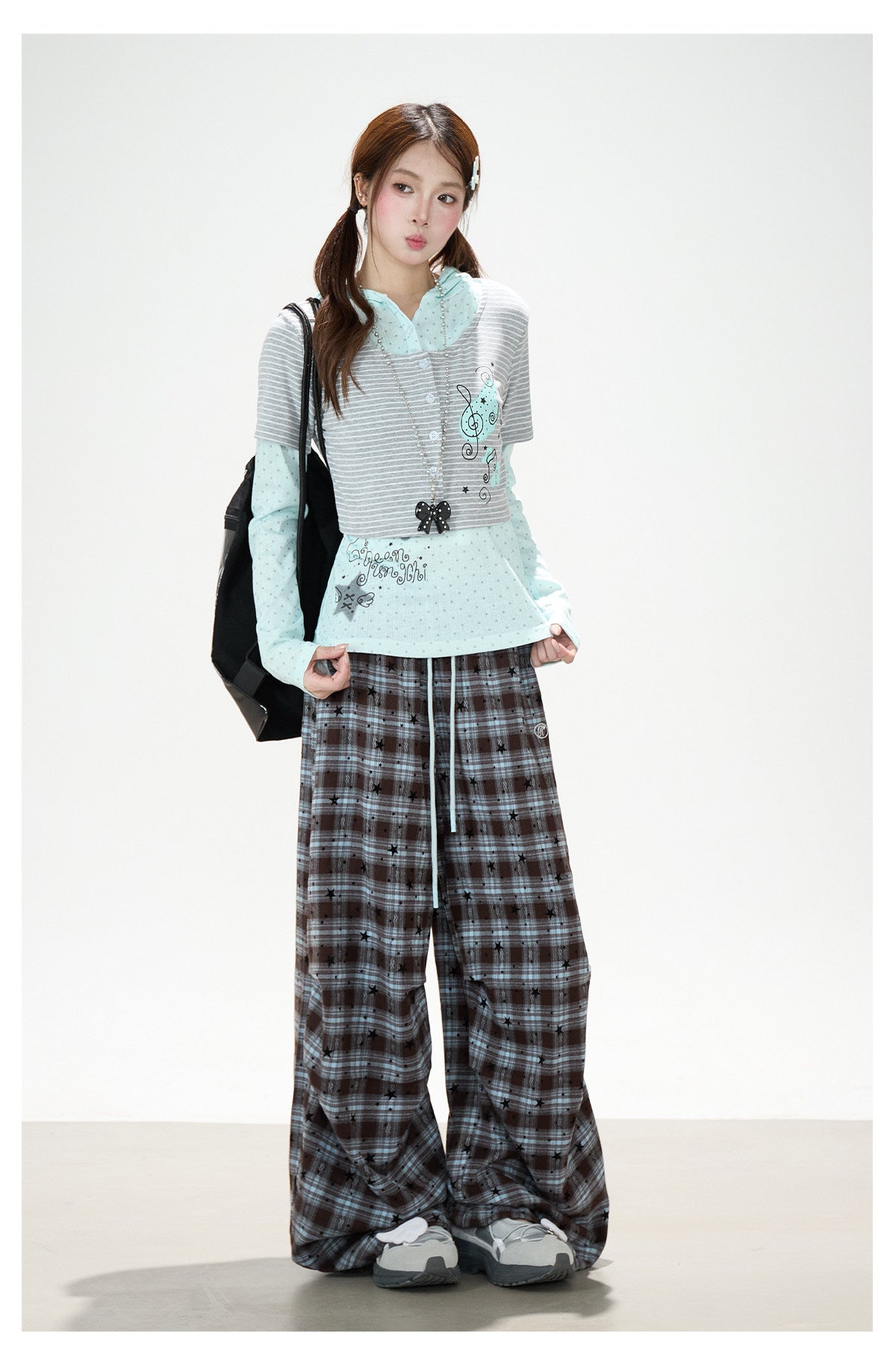 Star Plaid Wide-Leg Pants