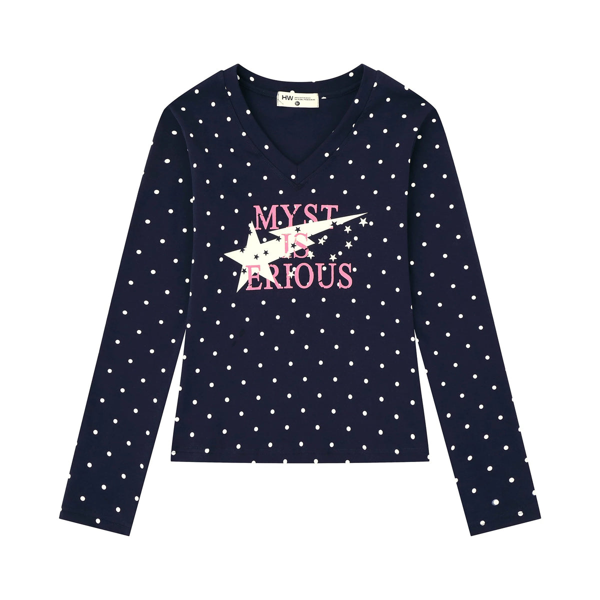 Polka-Dot V-Neck Long Sleeve Top & Star Music Note Wide-Leg Pants