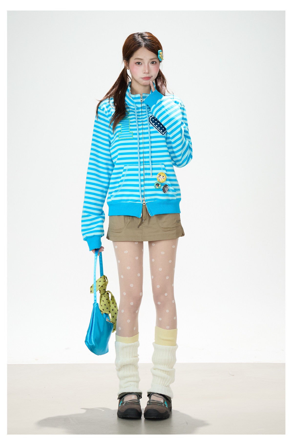 Heart Stripe Zip-Up Sweatshirt Jacket & White Star Shorts