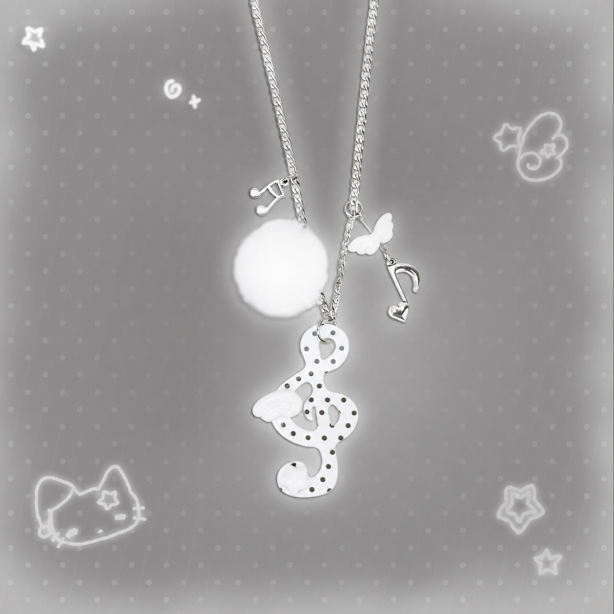 Winged Music Note Pom-Pom Necklace