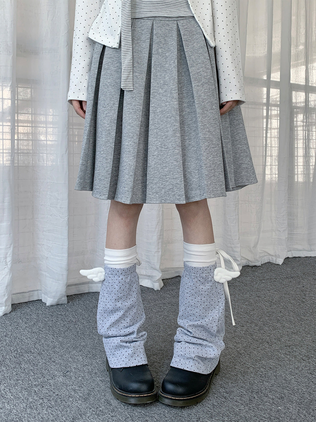 Winged Polka Dot Layered Tie Leg Warmers