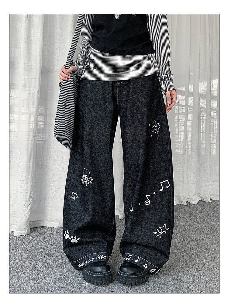 Star Music Note Wide-Leg Denim Jeans