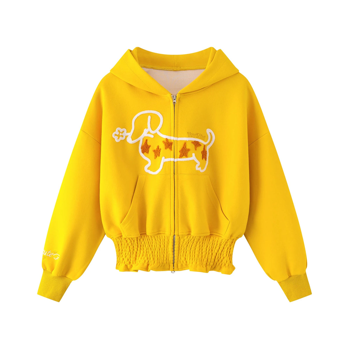 Star Puppy Zip-Up Hoodie & Black Stripe Ruffle Mini Skirt