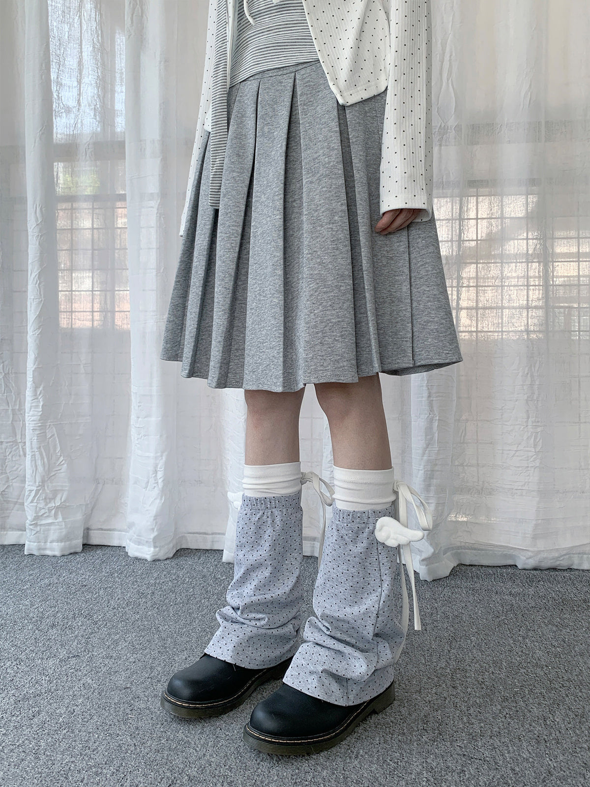 Winged Polka Dot Layered Tie Leg Warmers