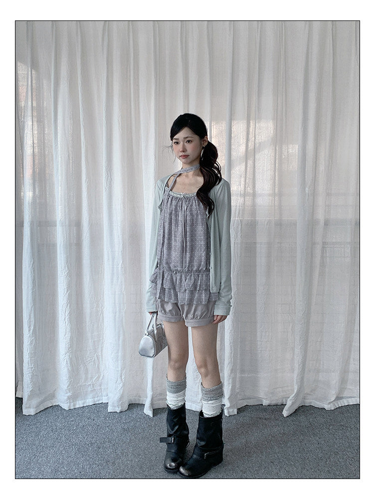 Polka Dot Lace Trim Cami & Cardigan Set