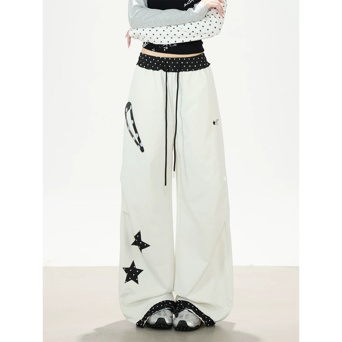 Star Polka-Dot Patchwork Wide-Leg Cargo Pants