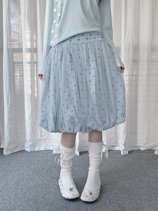 Powder Blue Polka Dot Bubble Midi Skirt