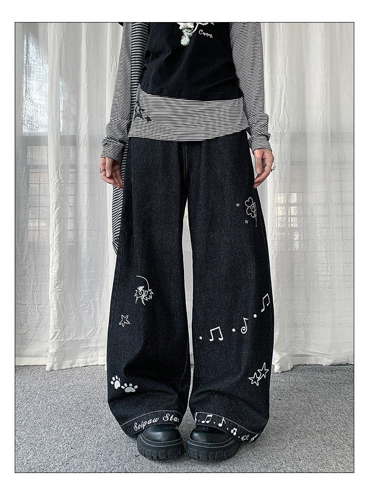Star Music Note Wide-Leg Denim Jeans