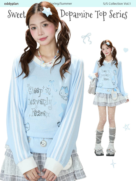 Dreamy Hand-Drawn V-Neck Long Sleeve Top