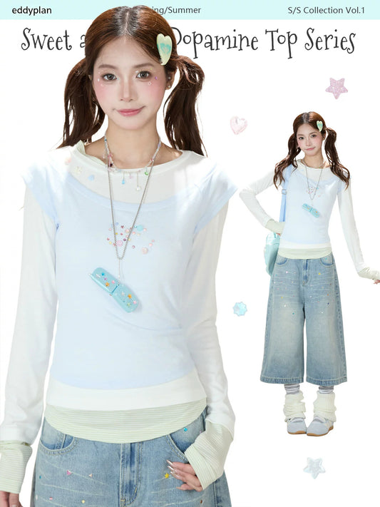 Layered Contrast Long Sleeve Top