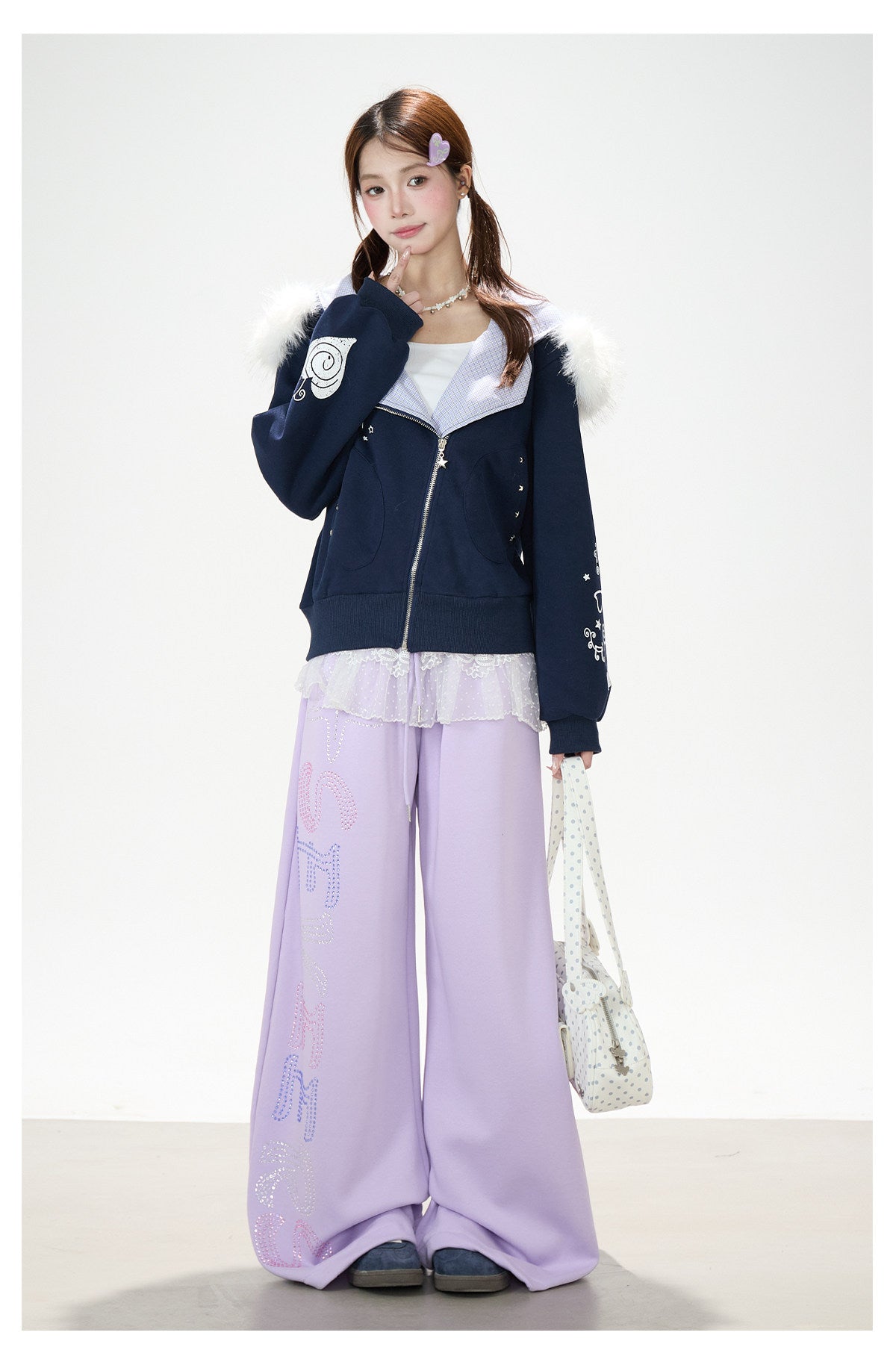 Pantalon de survêtement à jambes larges avec strass motif étoile de mer