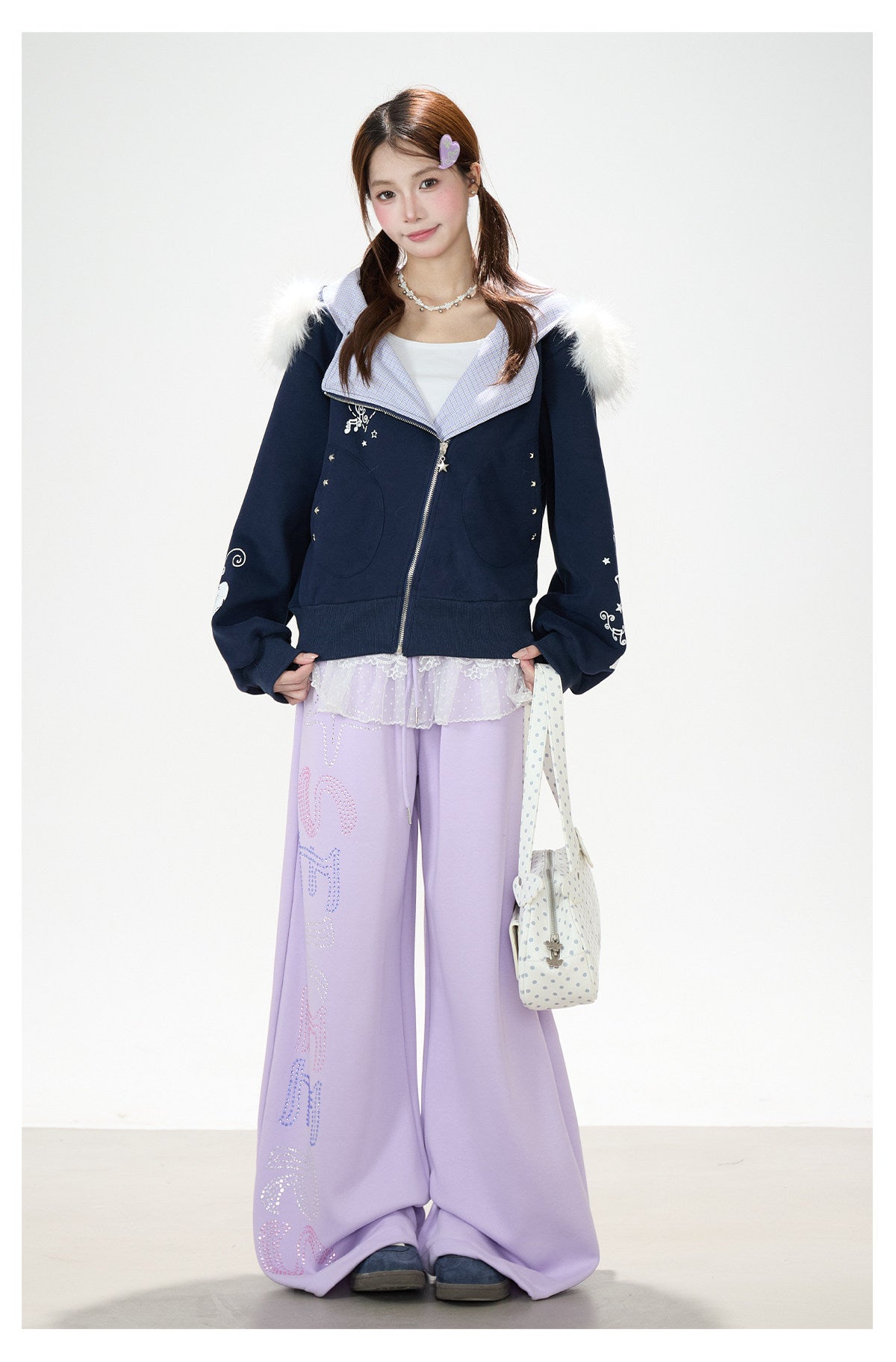 Pantalon de survêtement à jambes larges avec strass motif étoile de mer