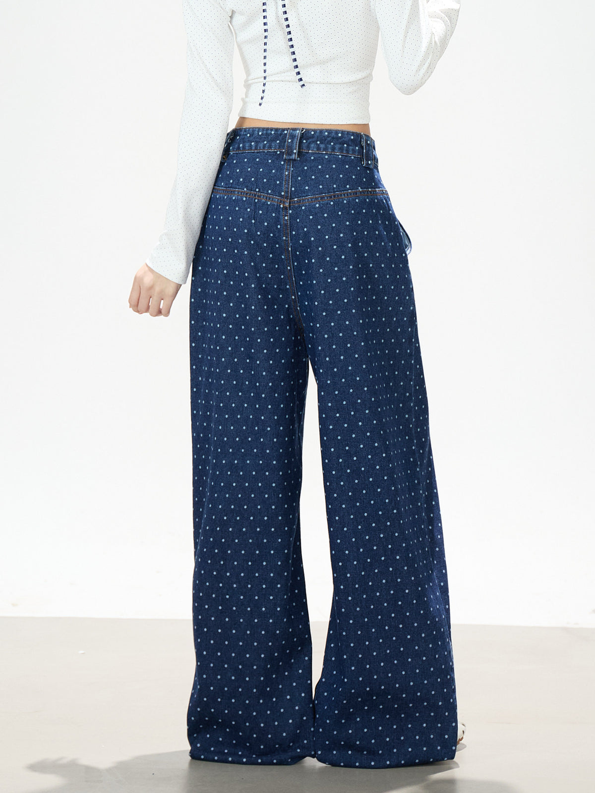 Dolphin Embroidered Polka Dot Wide-Leg Jeans