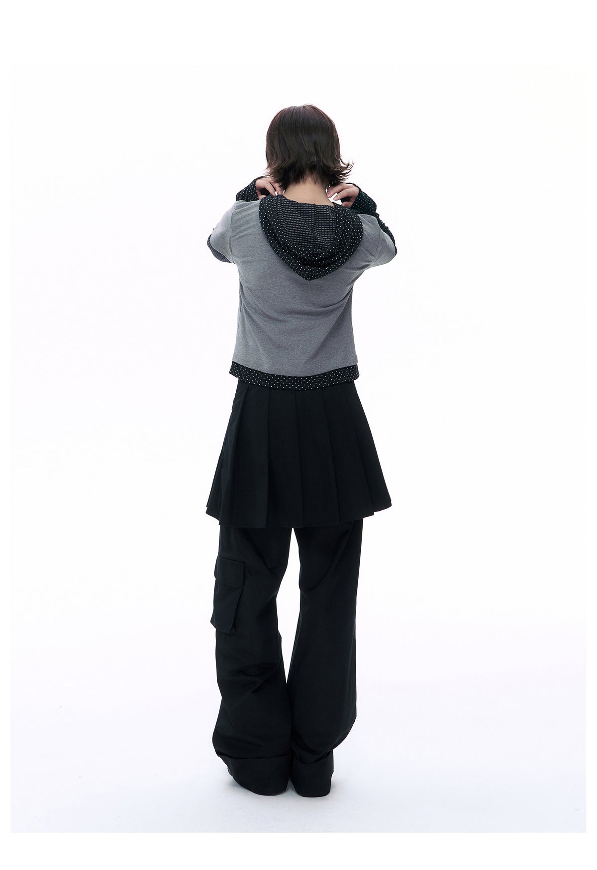 Pleated Skirt-Overlay Cargo Wide-Leg Pants