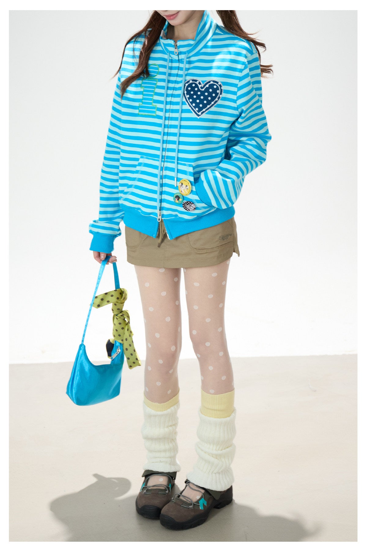 Heart Stripe Zip-Up Sweatshirt Jacket & White Star Shorts