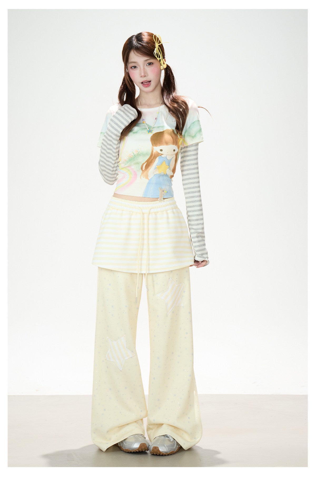 Star Patch Layered Wide-Leg Sweatpants