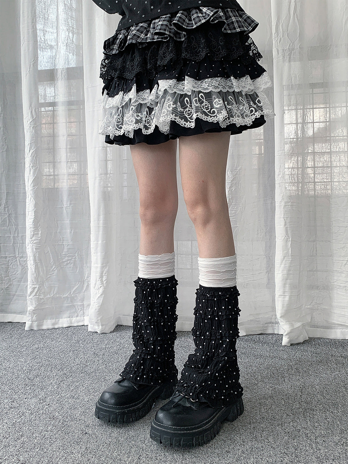 Polka Dot Ruffle Layered Leg Warmers