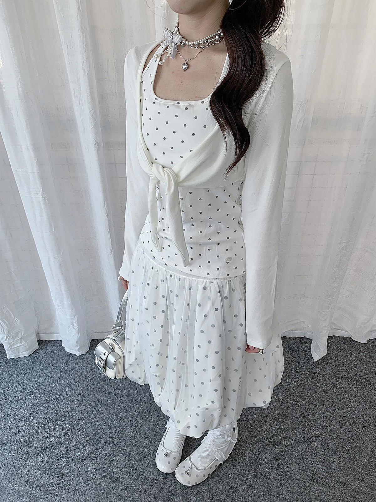 Polka Dot Camisole & Tie-Front Shrug Set