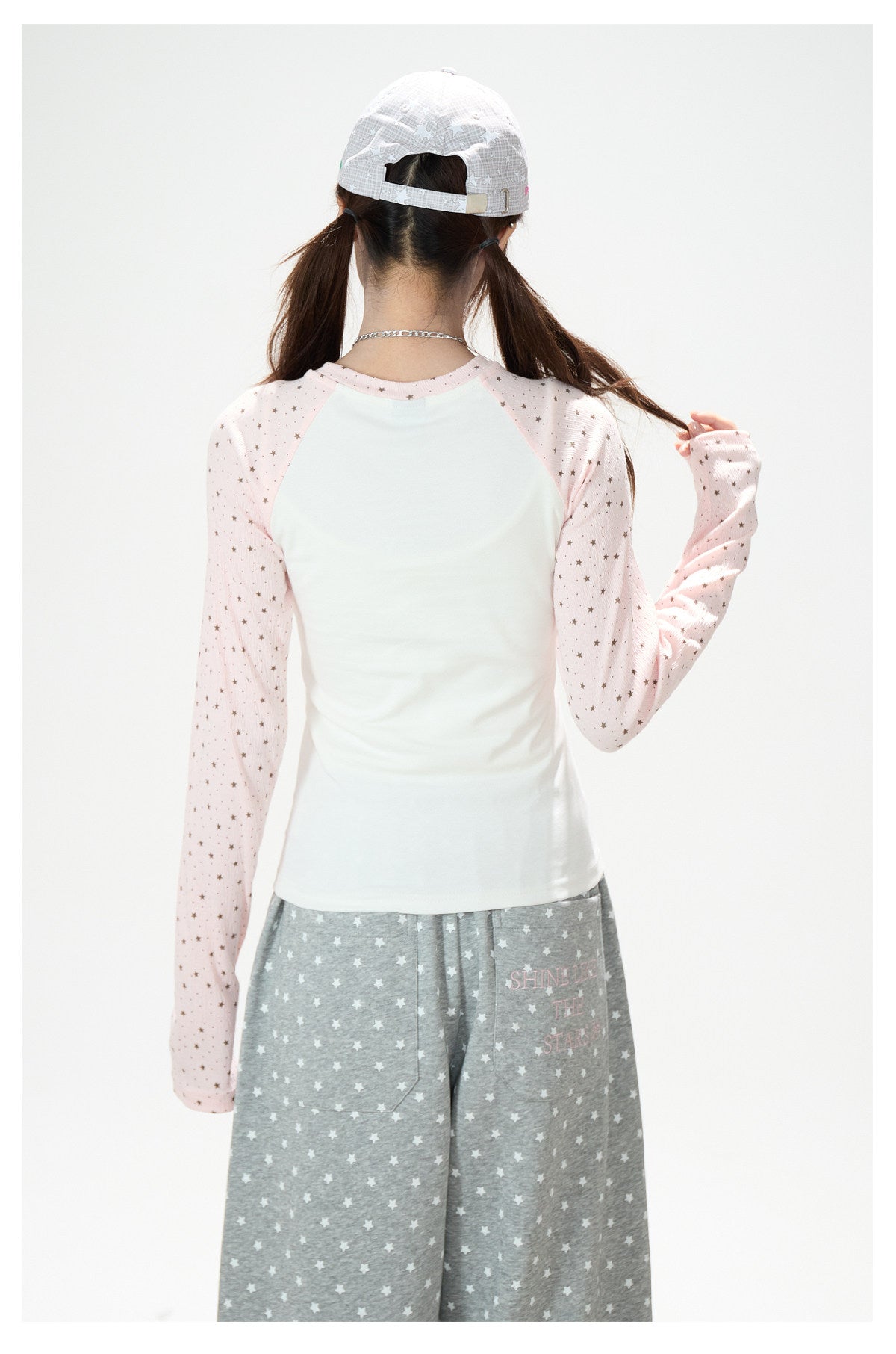 Pink Star Raglan Long Sleeve Top & Gray Heart Star Wide-Leg Pants