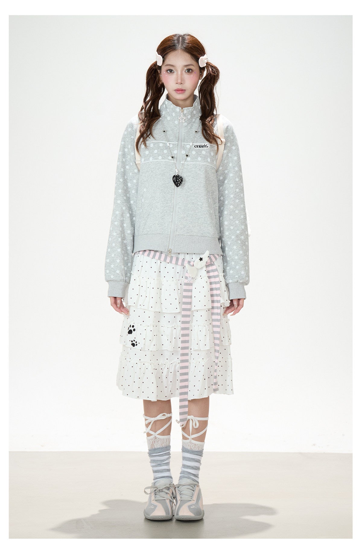 Polka-Dot Star Zip-Up Sweatshirt Jacket